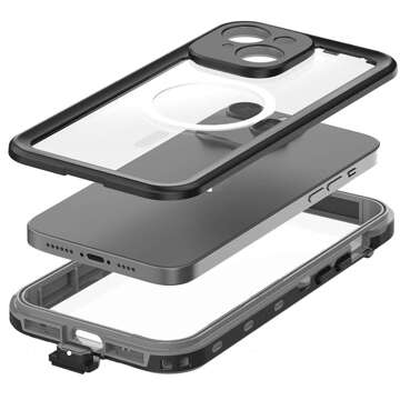 Hülle für iPhone 15 wasserdicht Mag Safe Case gepanzertes wasserdichtes Gehäuse schwarz und grau