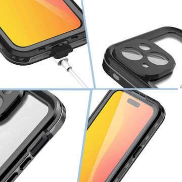 Hülle für iPhone 15 wasserdicht Mag Safe Case gepanzertes wasserdichtes Gehäuse schwarz und grau