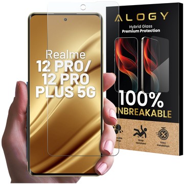 Hybridglas für Realme 12 PRO / Realme 12 PRO PLUS 5G Bildschirmabdeckung Alogy Flexi Glass 9H Hüllenfreundliche Flachbildschirmabdeckung