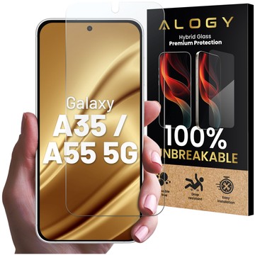 Hybridglas für Samsung Galaxy A35 / A55 5G Displayschutzfolie Alogy Flexi Glass 9H Hüllenfreundlicher flacher Displayschutz