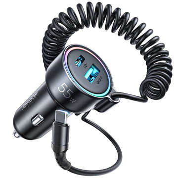 Joyroom Auto-Schnellladegerät 3 in 1 mit USB-Typ-C-Kabel 1,5 m 55 W schwarz (JR-CL07)