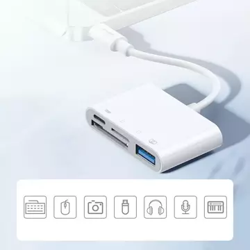 Joyroom HUB multifunktionaler OTG-Adapter Lightning - USB 3.2 Gen 1 (3.0, 3.1 Gen 1) / SD, TF-Kartenleser / Lightning weiß (S-H142 weiß)