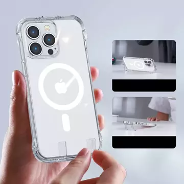 Joyroom Magnetic Defender Magnetische Hülle für iPhone 14 Plus gepanzerte Hülle mit Hakenständer durchsichtig (MagSafe-kompatibel)