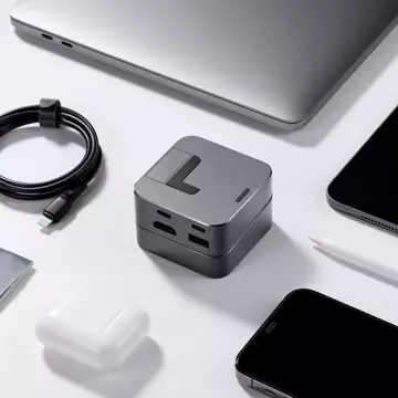 Joyroom Ständer multifunktionaler HUB USB Typ C - USB 3.0 / RJ45 / HDMI / USB Typ C / Thunderbolt für MacBook Pro grau (S-H121 Grey)