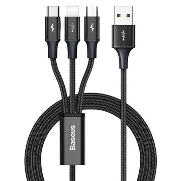 Kabel Baseus Rapid 3w1 USB für microUSB Lightning iPhone USB-C Type C 3.5A Czarny