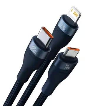 Kabel USB 3w1 Baseus Flash Serie, USB-C Micro USB Lightning, 100W, 1.2m (niebieski)