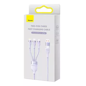 Kabel USB 3w1 Baseus Flash Series 2, USB-C Micro-USB Lightning, 100W, 1,2m (Fioletowy)