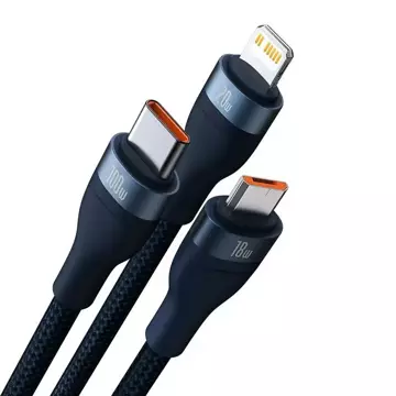 Kabel USB 3w1 Baseus Flash Series 2, USB-C Micro USB Lightning, 100W, 1,5m (niebieski)