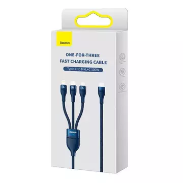 Kabel USB 3w1 Baseus Flash Series 2, USB-C Micro USB Lightning, 100W, 1,5m (niebieski)