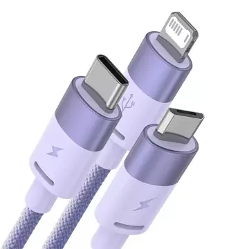 Kabel USB 3w1 Baseus StarSpeed, USB-C Micro USB Lightning, 3,5A, 1.2m (Fioletowy)