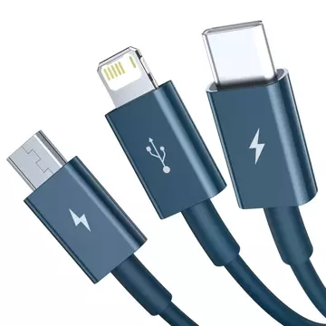 Kabel USB 3w1 Baseus Superior Series, USB bis Micro USB / USB-C / Lightning, 3.5A, 1.2m (niebieski)