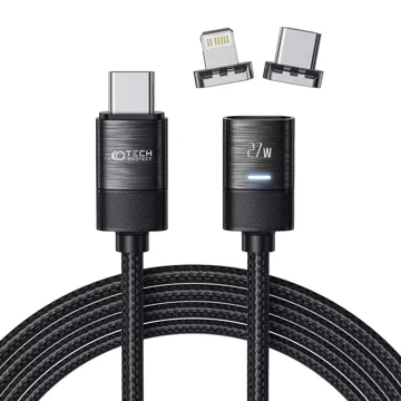 Kabel USB Typ C – Magnetisches USB Typ C/Lightning UltraBoost PD27W/3A 200 cm Schwarz