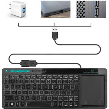 Kabellose RGB-LED-Tastatur mit Touchpad für PC-TV-Tablet Schwarze schlanke LED-Maus Verstellbarer Ständer
