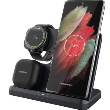 Kabelloses induktives Ladegerät 3in1 Qi 3.0 Fast für Samsung S22 S23 S24 Galaxy Watch Buds Station schwarz