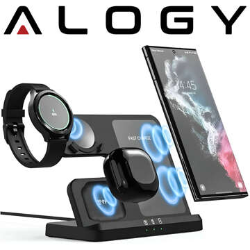 Kabelloses induktives Ladegerät 3in1 Qi 3.0 Fast für Samsung S22 S23 S24 Galaxy Watch Buds Station schwarz