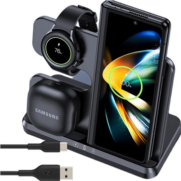 Kabelloses induktives Ladegerät 3in1 Qi 3.0 Fast für Samsung S22 S23 S24 Galaxy Watch Buds Station schwarz