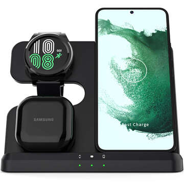 Kabelloses induktives Ladegerät 3in1 Qi 3.0 Fast für Samsung S22 S23 S24 Galaxy Watch Buds Station schwarz