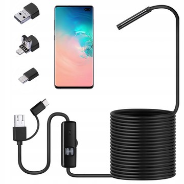 Kamera-Inspektion für Endoskopie, Micro-USB, USB-C, USB, Full HD, 3 m, 8 mm, Endoskop Alogy Hard Wire