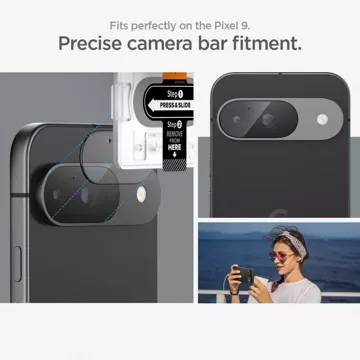 Kameraabdeckung aus gehärtetem Glas Spigen Optik.Tr „EZ Fit“ Kameraschutz 2er-Pack Google Pixel 9 Kristallklar.