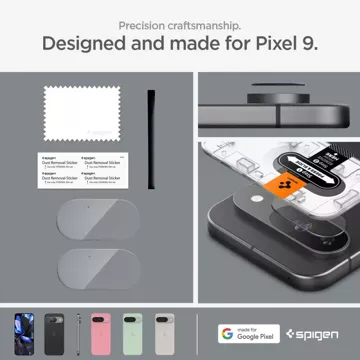 Kameraabdeckung aus gehärtetem Glas Spigen Optik.Tr „EZ Fit“ Kameraschutz 2er-Pack Google Pixel 9 Kristallklar.