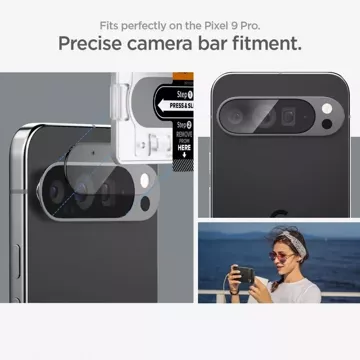 Kameraabdeckung aus gehärtetem Glas Spigen Optik.Tr „EZ Fit“ Kameraschutz 2er-Pack Google Pixel 9 Pro Kristallklar