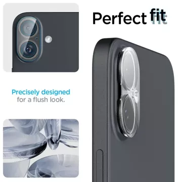 Kameraschutz aus gehärtetem Glas Spigen Optik.Tr „EZ FIT“ Kameraschutz 2ER-PACK für Apple iPhone iPhone 16/16 Plus Kristallklar