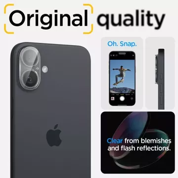 Kameraschutz aus gehärtetem Glas Spigen Optik.Tr „EZ FIT“ Kameraschutz 2ER-PACK für Apple iPhone iPhone 16/16 Plus Kristallklar