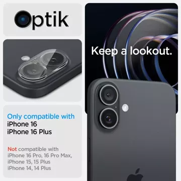 Kameraschutz aus gehärtetem Glas Spigen Optik.Tr „EZ FIT“ Kameraschutz 2ER-PACK für Apple iPhone iPhone 16/16 Plus Kristallklar