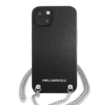 Karl Lagerfeld KLHCP13SPMK Schutzhülle für Apple iPhone 13 Mini 5.4" Hardcase Schwarz/Schwarz Leder Strukturiert und Kette