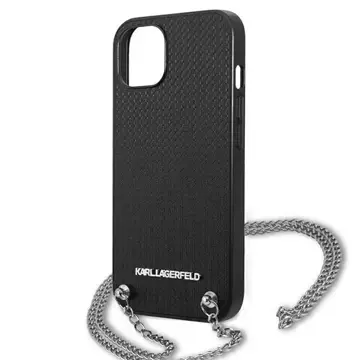 Karl Lagerfeld KLHCP13SPMK Schutzhülle für Apple iPhone 13 Mini 5.4" Hardcase Schwarz/Schwarz Leder Strukturiert und Kette