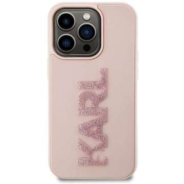 Karl Lagerfeld KLHCP15X3DMBKCP Hülle für iPhone 15 Pro Max 6,7 Zoll rosa/rosa Hartschale mit 3D-Gummi-Glitzer-Logo