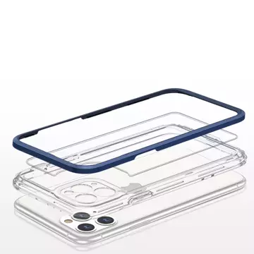 Klare 3-in-1-Hülle für iPhone 11 Pro Max mit blauem Gel-Rahmen