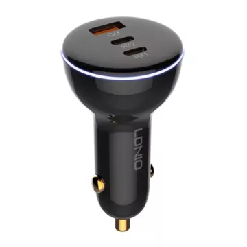 LDNIO C102 Autoladegerät, USB 2x USB-C, 160W USB-auf-Lightning-Kabel (schwarz)