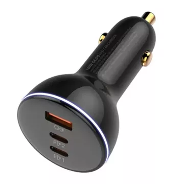 LDNIO C102 Autoladegerät, USB 2x USB-C, 160W USB-auf-Lightning-Kabel (schwarz)