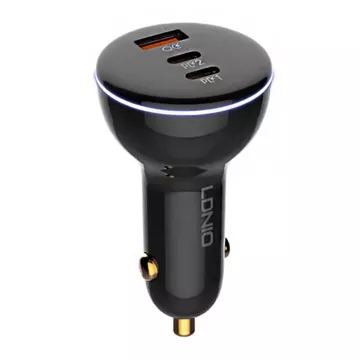 LDNIO C102 Autoladegerät, USB 2x USB-C, 160W USB-zu-Micro-USB-Kabel (schwarz)