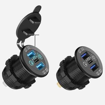 LED-Autoladebuchse Alogy Mini-Autoladegerät für Motorrad-Netzadapteranschlüsse Alogy 2x USB QC 3.0 USB-C PD 60W