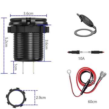 LED-Autoladebuchse Alogy Mini-Autoladegerät für Motorrad-Netzadapteranschlüsse Alogy 2x USB QC 3.0 USB-C PD 60W