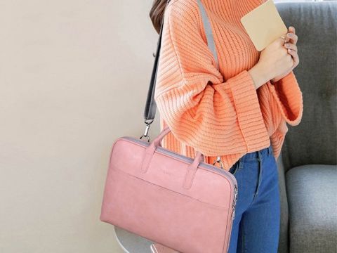 Ledertasche J.QMEI Laptophülle 15 "für MacBook Air / Pro Pink