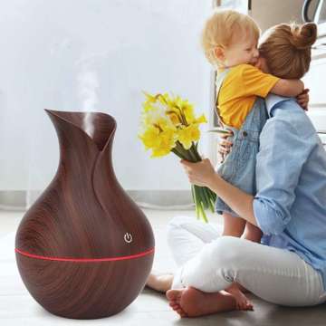 Luftbefeuchter Diffusor mit feinem Nebel RGB-LED aus Holz in Dunkelbraun