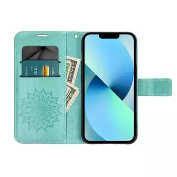 MEZZO Book Holster für iPhone 15 Pro Max, mandalagrün, Hülle mit geschlossener Klappe