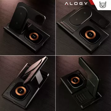 Mag Safe 3in1 Qi 18W kabelloses induktives Ladegerät für iPhone, Apple Watch, AirPods Ladestation Ständer Alogy schwarz