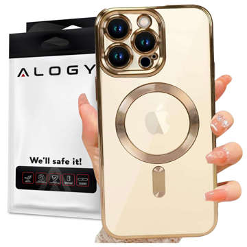 MagSafe Hülle für Apple iPhone 14 Pro Alogy Glamour Luxus Ringgehäuse Gold-transparent