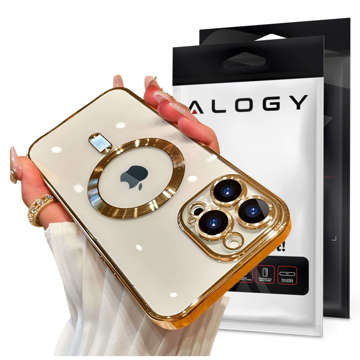 MagSafe Hülle für Apple iPhone 14 Pro Max Alogy Glamour Luxus Ringgehäuse Golden transparent