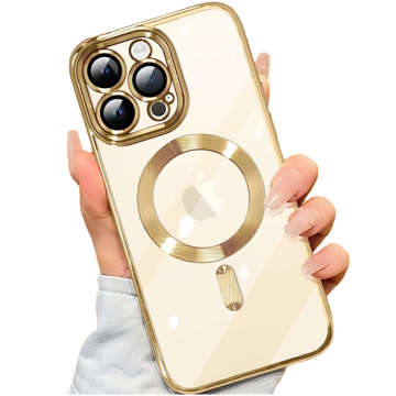 MagSafe Hülle für Apple iPhone 14 Pro Max Alogy Glamour Luxus Ringgehäuse Golden transparent