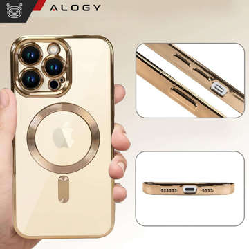 MagSafe Hülle für Apple iPhone 14 Pro Max Alogy Glamour Luxus Ringgehäuse Golden transparent