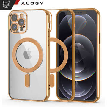 MagSafe Hülle für Apple iPhone 14 Pro Max Alogy Glamour Luxus Ringgehäuse Golden transparent