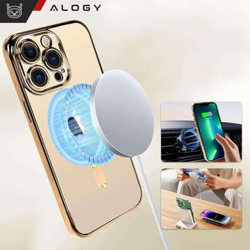 MagSafe Hülle für Apple iPhone 14 Pro Max Alogy Glamour Luxus Ringgehäuse Golden transparent