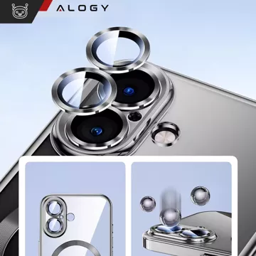 MagSafe Hülle für Apple iPhone 16 Plus Alogy Glamour Luxus Ringgehäuse Schwarz und Transparent