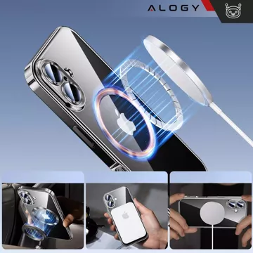 MagSafe Hülle für Apple iPhone 16 Plus Alogy Glamour Luxus Ringgehäuse Schwarz und Transparent