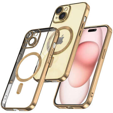 MagSafe Hülle für iPhone 15 Plus Glamour Luxus Cover Slim Ring Alogy Gold Transparentes Glas